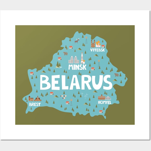 Republic of Belarus Illustrated Map Wall Art by JunkyDotCom